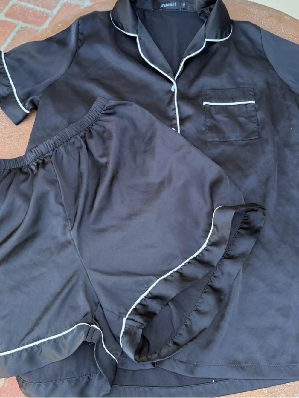 NWOT Matching Black silk ruffle pajama set sz s #loungewear #sleepwear - Picture 3 of 5
